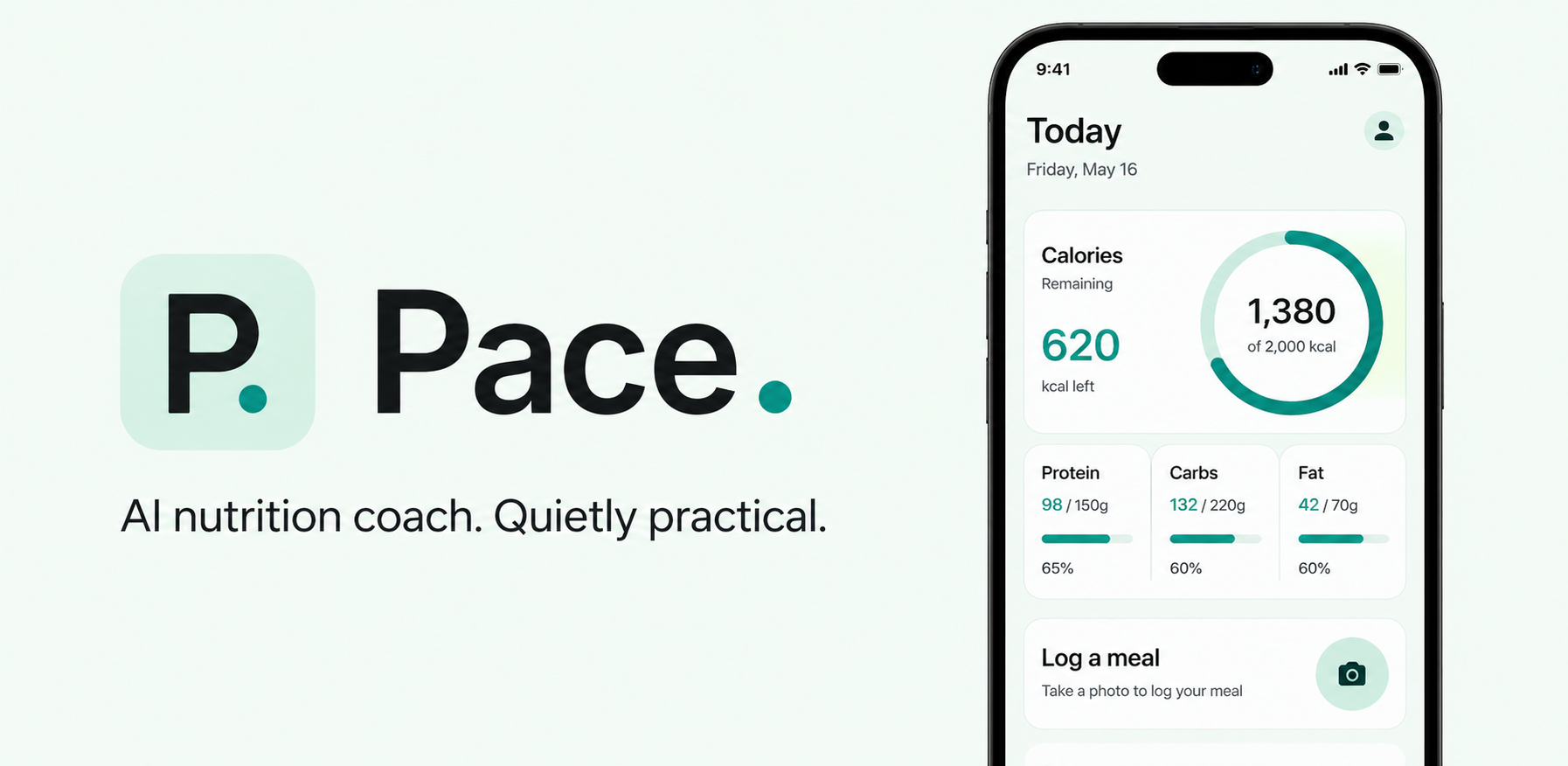 Pace nutrition tracker — calories, macros, and a daily log on iOS.